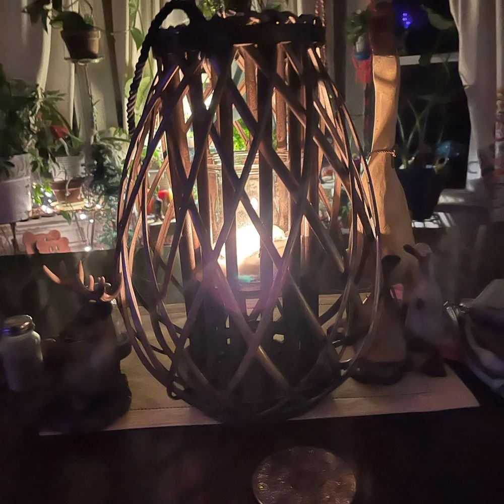 Handcrafted Woven Lantern Candle Holder - Brown
